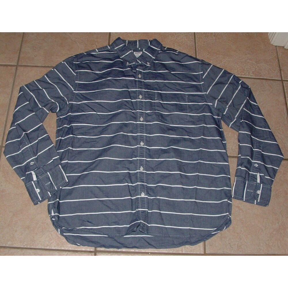 Mens Sz XL Blue Striped Button Up Standard Fit Long Sleeve Oxford Shirt BONOBOS